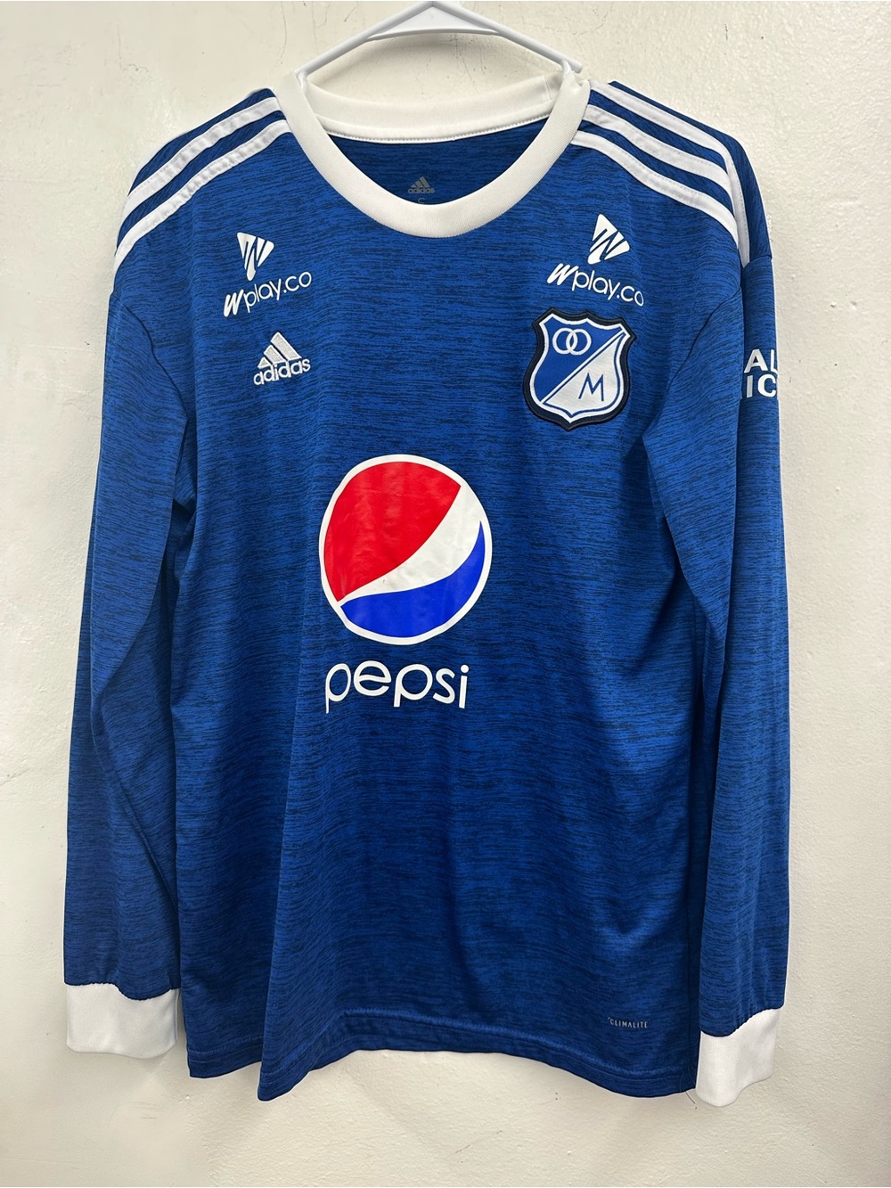 Adidas mens Millonarios fc Blue Long-Sleeve Soccer Jersey size small